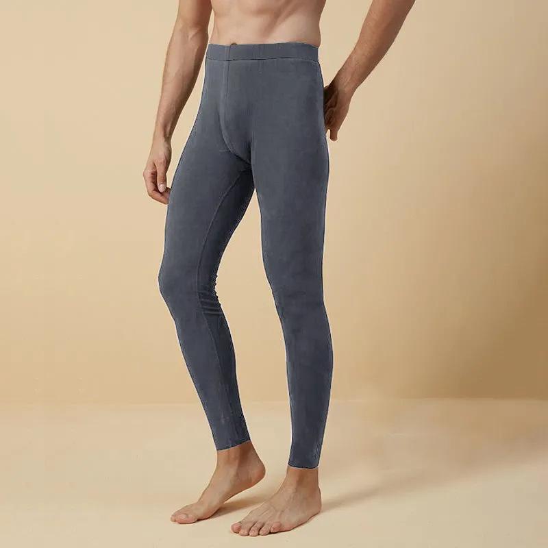 Pantaloni bărbați cu talie medie, din catifea dublă față-verso, călduroși - Pantaloni termoizolanți de bază pentru toamnă-iarnă