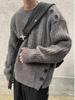 Men's Gray Retro Button-Up Woolen Knit Sweater: Trendy, Niche Heavyweight Coat Design