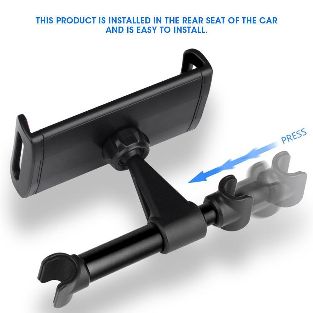 Car Headrest Mount 360 Degrees  Rotating Tablet Phone Holder Backseat BracketBlack