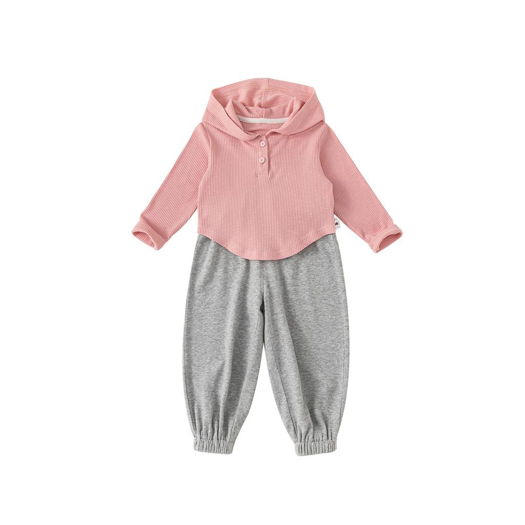Girls Kids Twopiece Long Sleeve Hoodie And Pant Set Made Of Polyester For Everyday Wear 90CM розовый