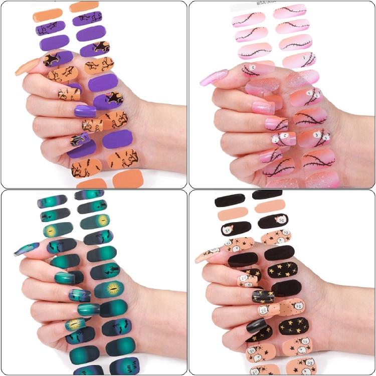 Halloween Full Nail Strips Full Nail Wraps Luminous Halloween Nails Stickers Gel Nail Strips Nails Art Decoration