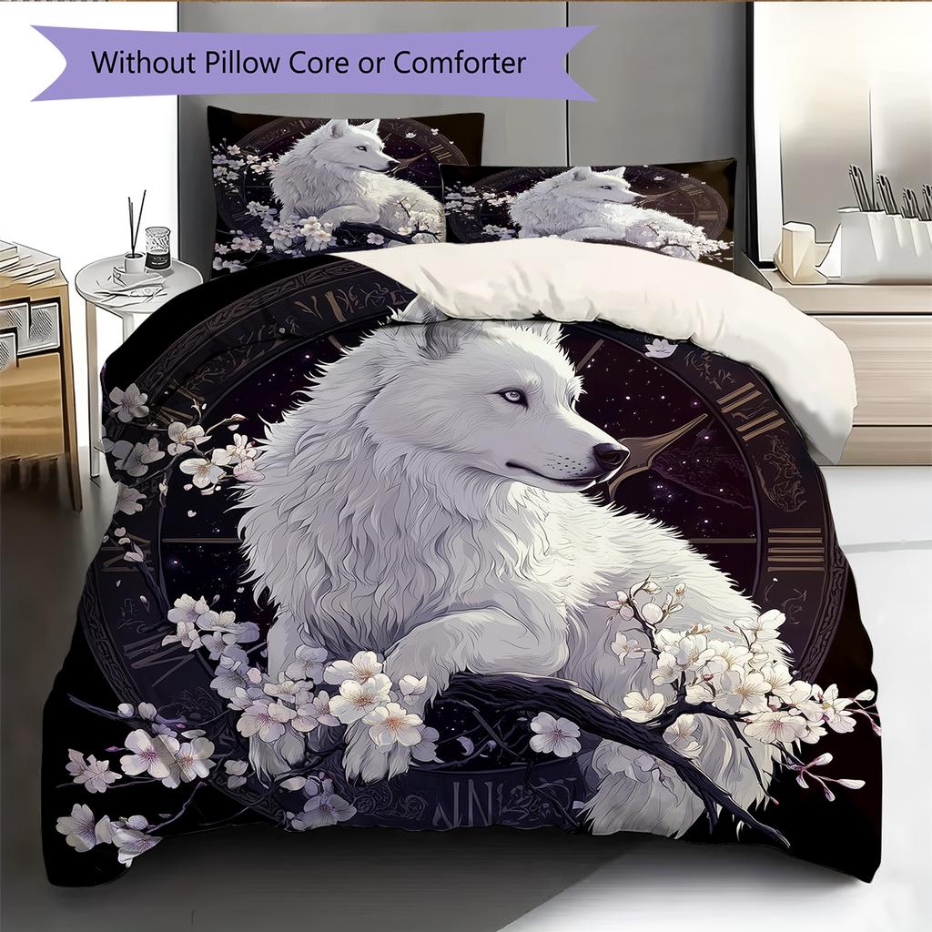 Black Samoyed Pattern Bedding Home Decoration Birthday Gift (1 * duvet cover + 2 * pillowcase, without core)
