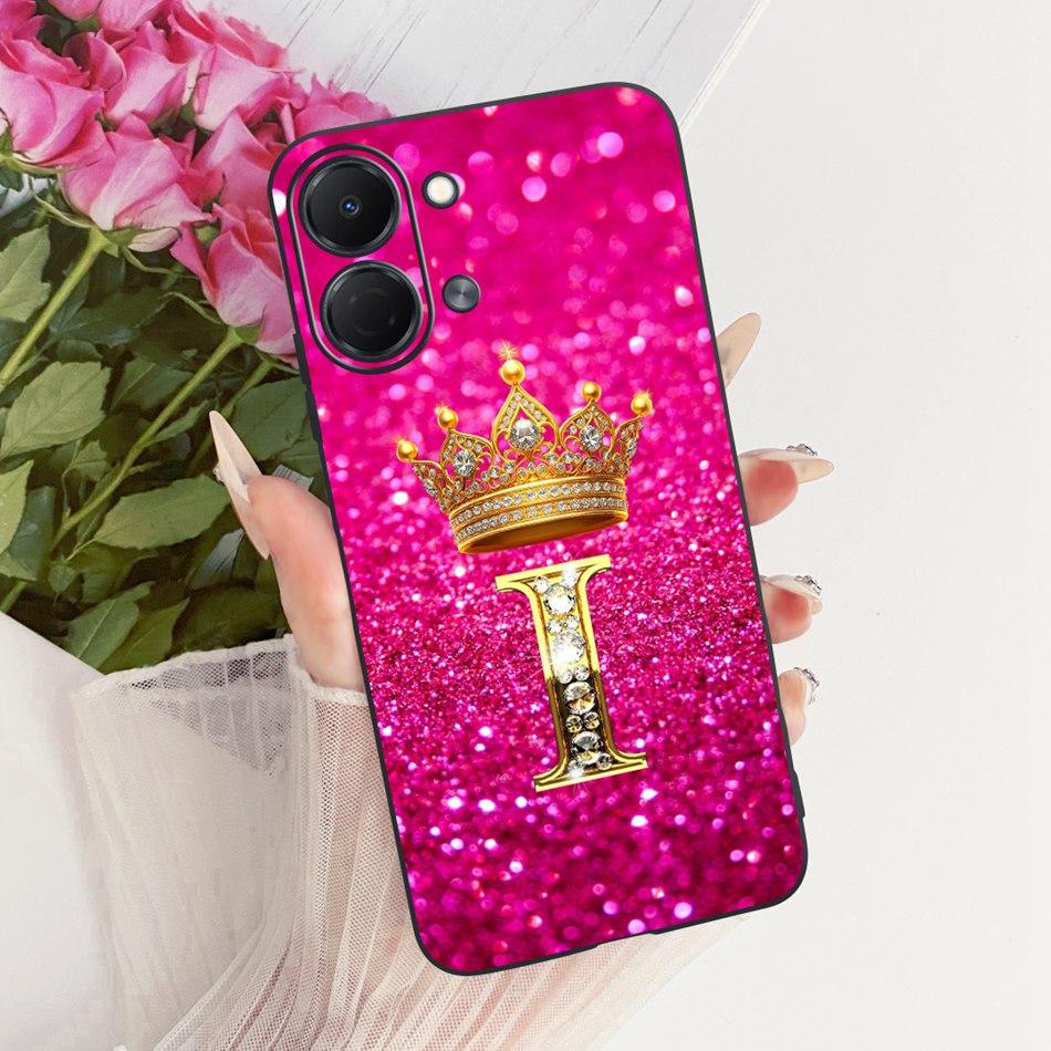 Dla Tecno Spark Go 3 2026 Modne Etui na Telefon z Koroną i Literami Dla Tecno Spark Go3 KN3 Czarne Silikonowe Miękkie Etui