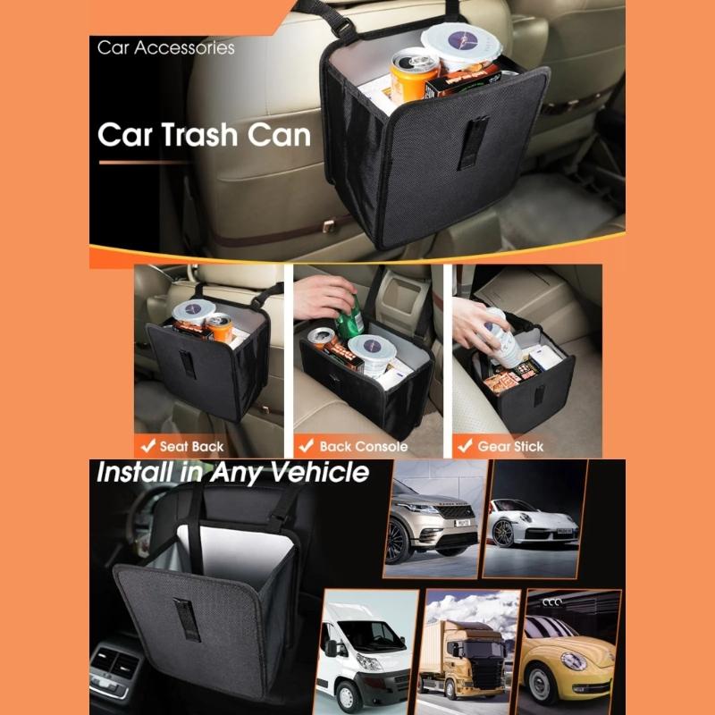 Waterproof Automotive Trash Bag with Secure Snap Closure Hanging 7L Capacity Vehicle Garbage Container for Cars Minivans
