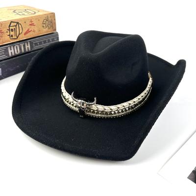 New Western Cowboy Hat Men'S And Women'S Bullhead Peachheart Top Woolen Jazz Hat Big Edge Top Hat