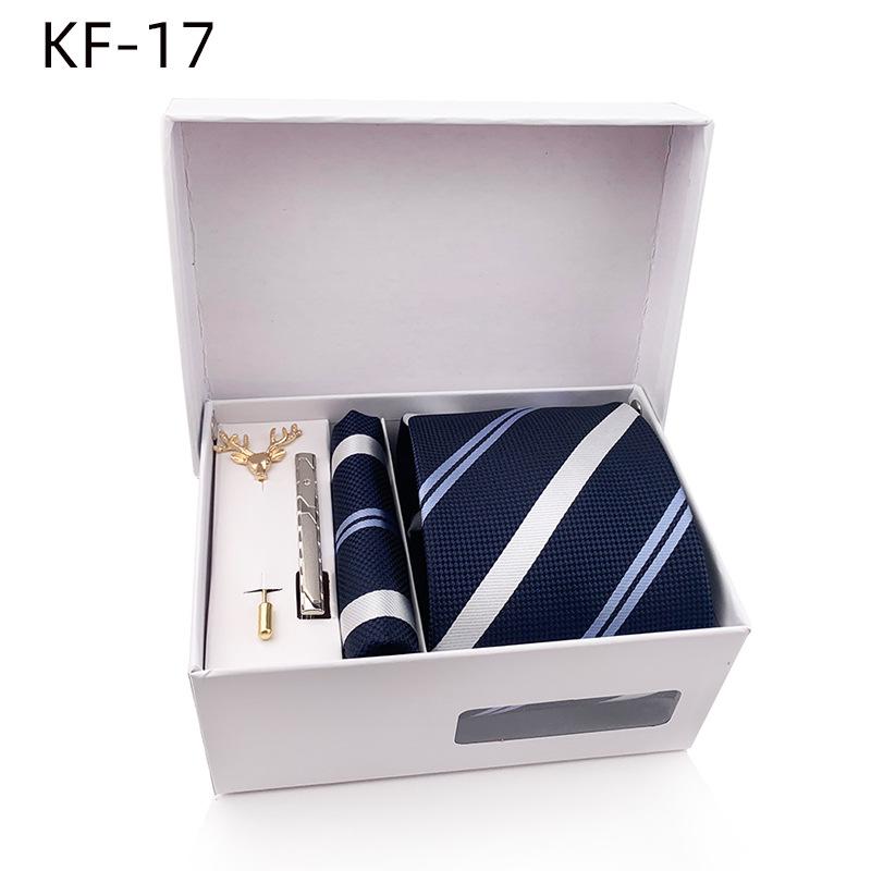 Pánská dárková krabička s pruhovanou kravatou, 6dílná sada, manžety na kapesní ručník na kravatu
