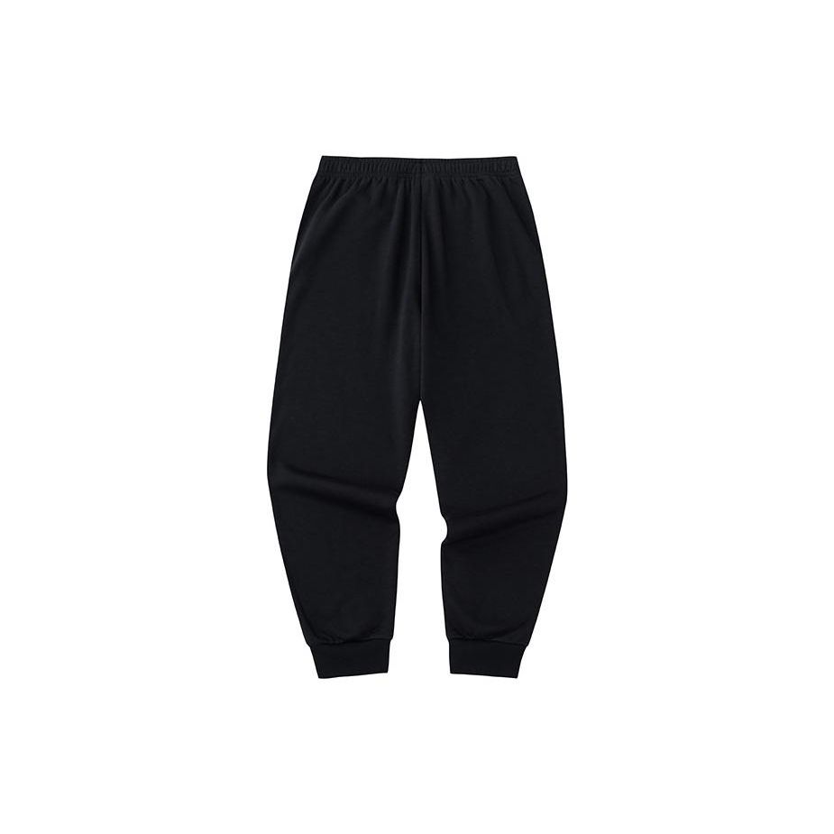 Anta Lifestyle Series Solid Color Mid Waist Cuffed Fleece Knit Sports Pants Men Bottoms Basic-Black 952348304-2