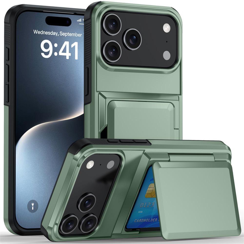 iPhone 17 Pro Max Card Slot Wallet Case with Flip Stand - Fits Apple 16, 14, 15; Cross-Border Drop-Proof Design