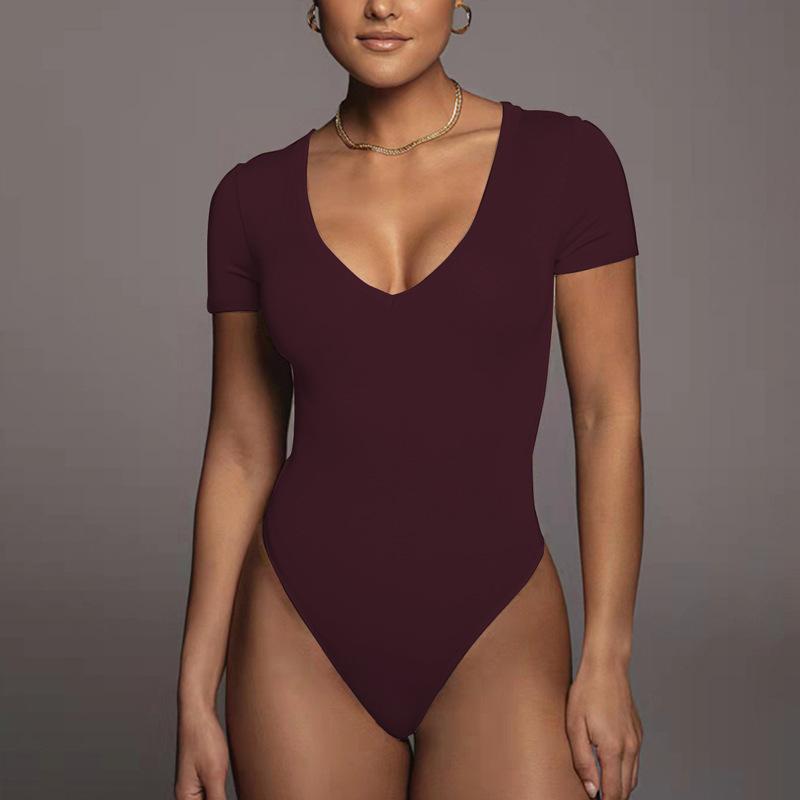 GMXIA Letní jarní dámské sexy body s krátkým rukávem a výstřihem do V