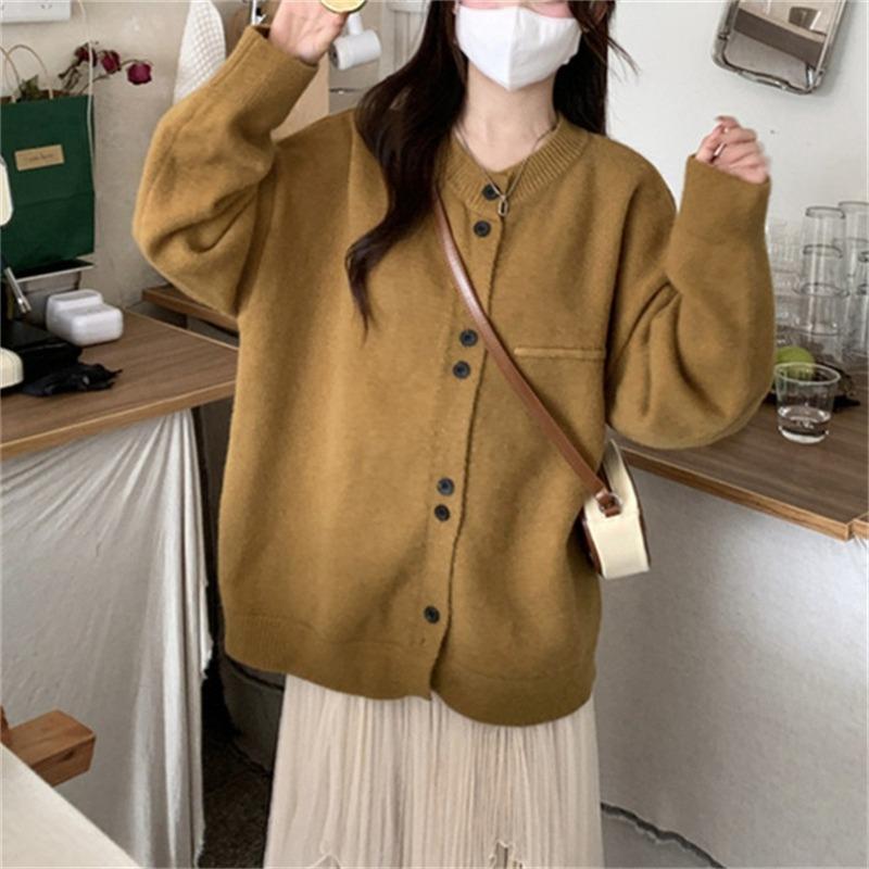Autumn and winter new loose lazy wind knitted cardigan top women's fashion simple versatile sweater jacket