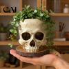 Unique Niche Decoration Halloween Retro Skull Planter, Spooky Gothic Human Head Flower Pot, Atmosphere Prop Skeleton Candy Bowl for Tabletop Home Bar