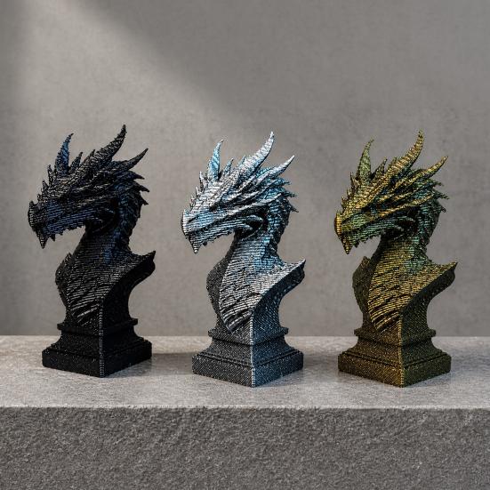 3D Printed Ancient Dragon Bust Sculpture, Realistic Scales & Spikes, One-piece Molding Decor with Multiple Colors, Compact Ornament for Living Room