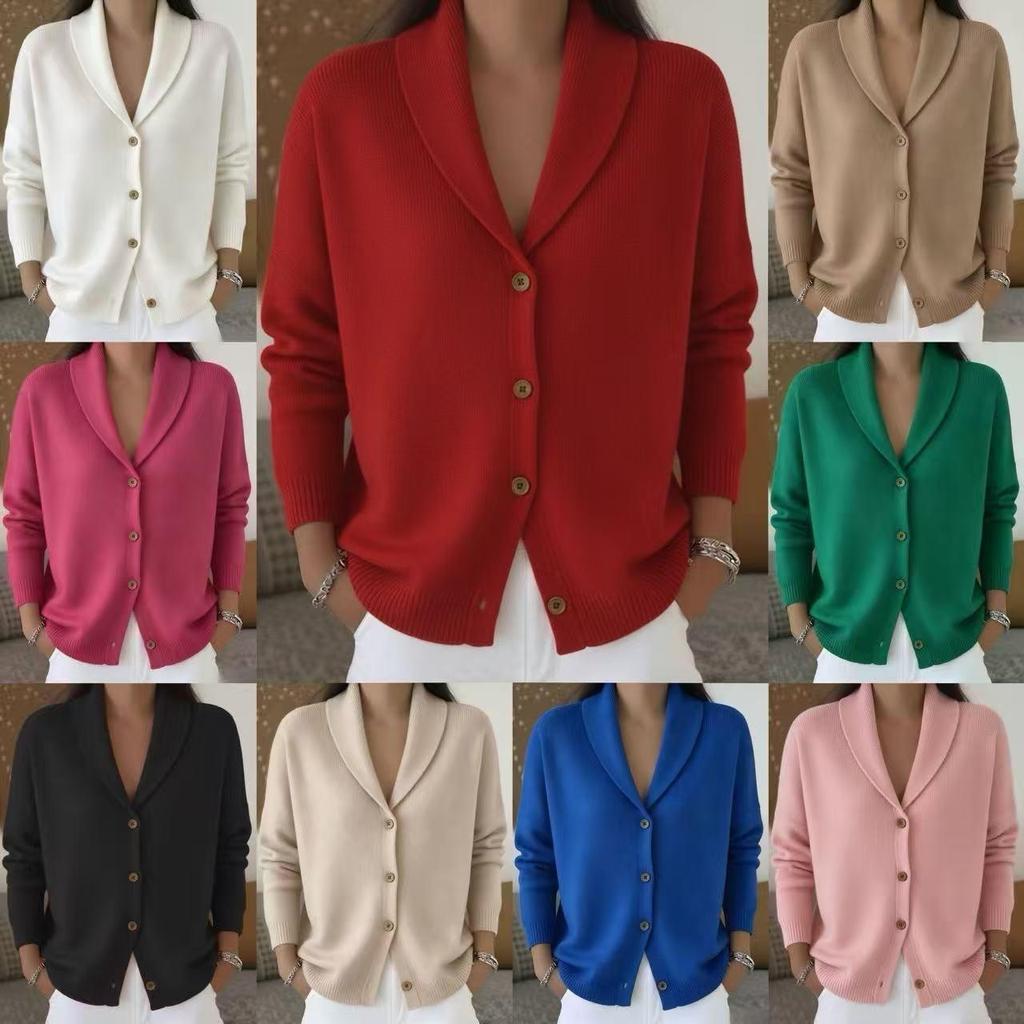 European & American Button Knit Lapel Sweater Cardigan - Autumn/Winter New Style, Solid Color (In Stock).