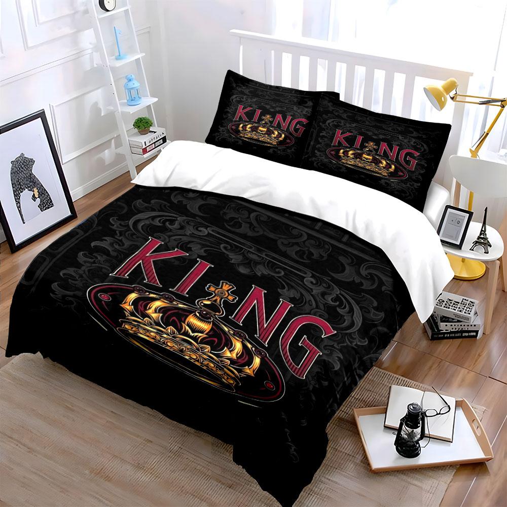 Crown and "KING" Text. Bedding Sets Duvet Cover Sets Duvet Covers Pillowcases(1 * Duvet Cover 2 * Pillowcases Without Duvet Insert)