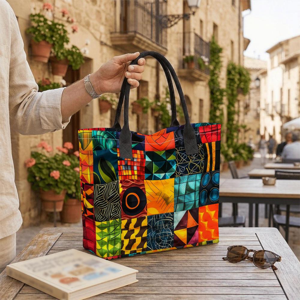 Colorful Geometric Tote Bag Casual Large Capacity Daily Shoulder Handbag