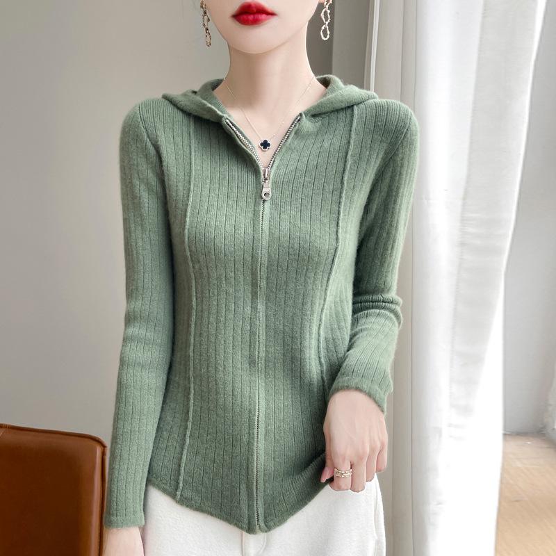 Women's Hooded Wool Cardigan Autumn and Winter New Fashionable Versatile Top Skin-friendly Comfortable and Warm Zipper Jacket