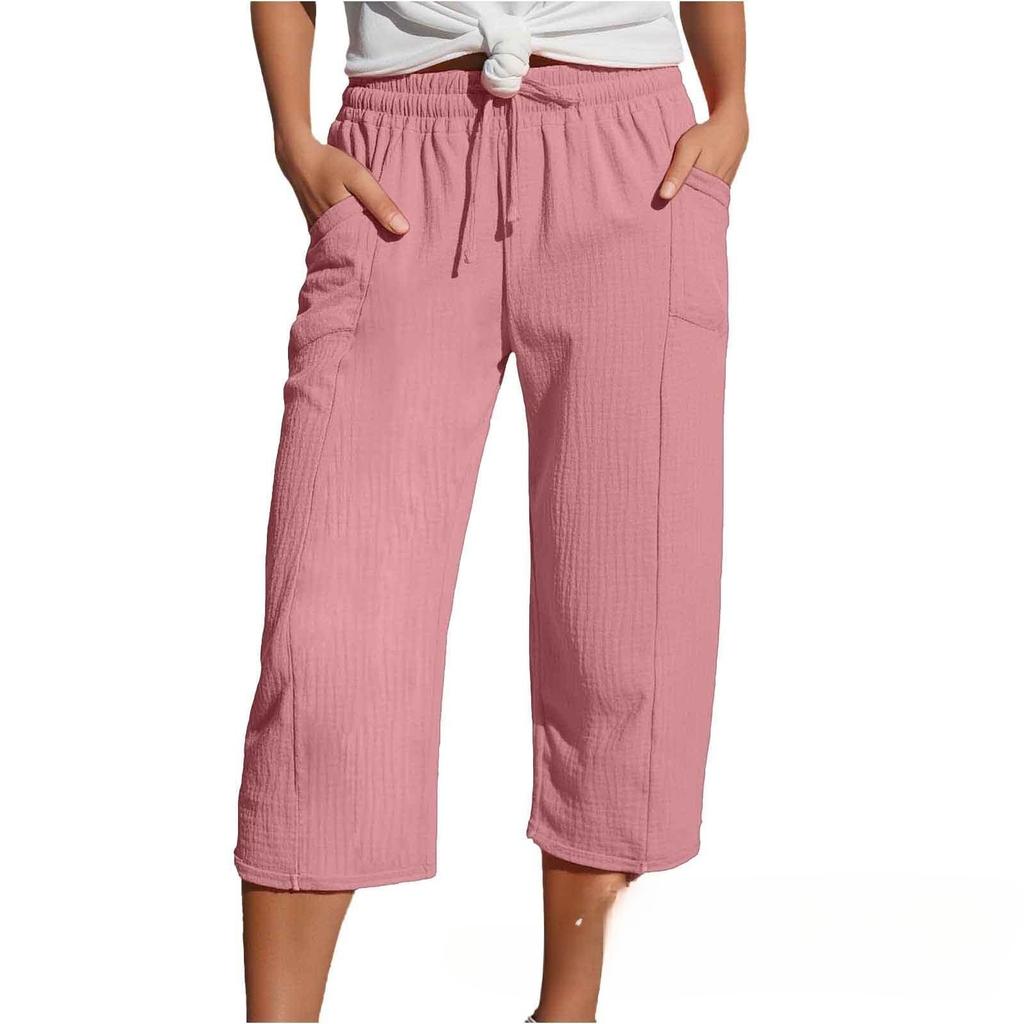 YYFS Damenmode, lässig, einfarbig, bedruckt, hohe Taille, Hosen, Hosen und Caprihosen