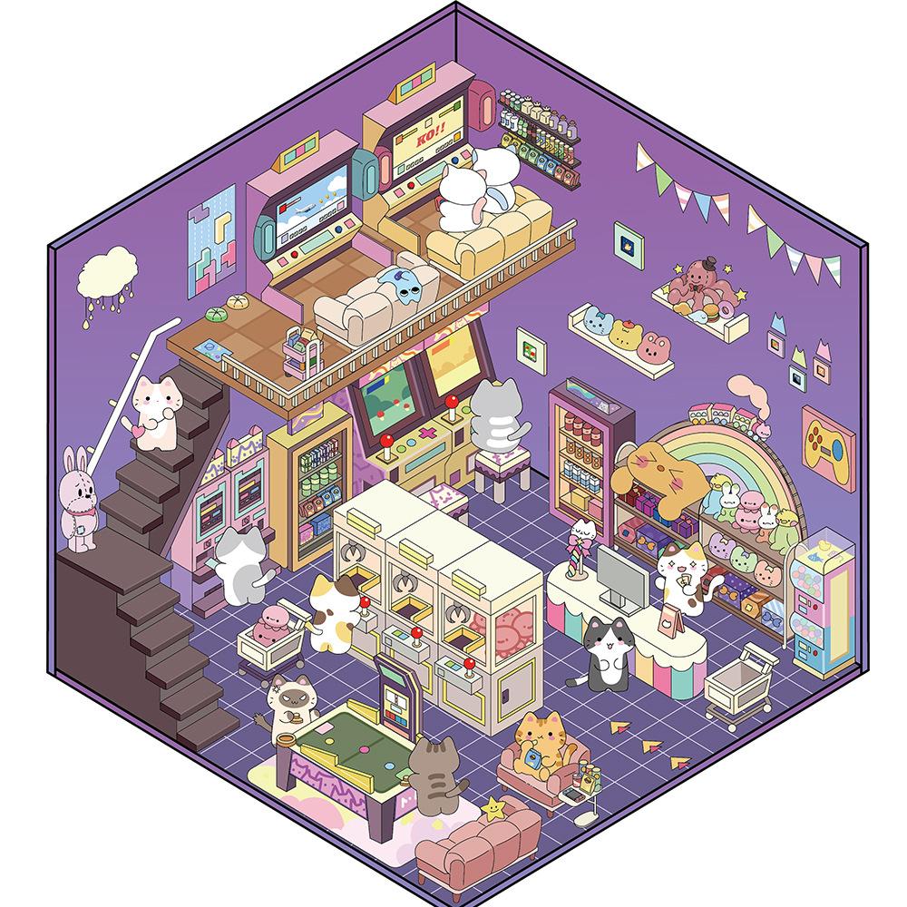 Cartoon Food Street Landscape Sticker Cabin Scene DIY Toy Game Sticker Festival Birthday Gift for Kids Girls and Children