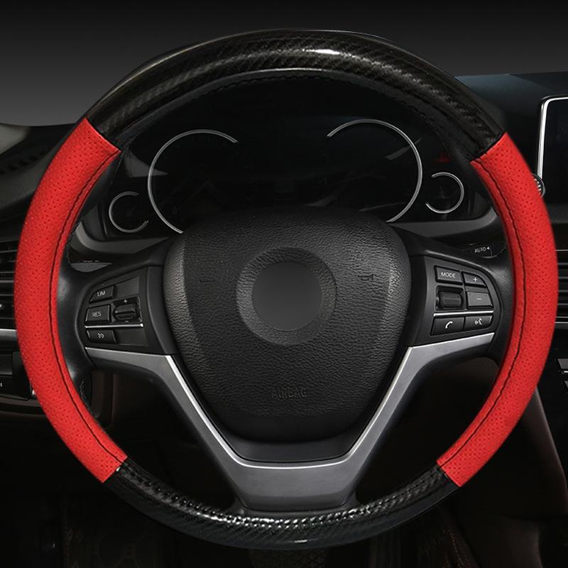 Carbon Fiber Perforated Leather Car Steering Wheel Cover - All Seasons.