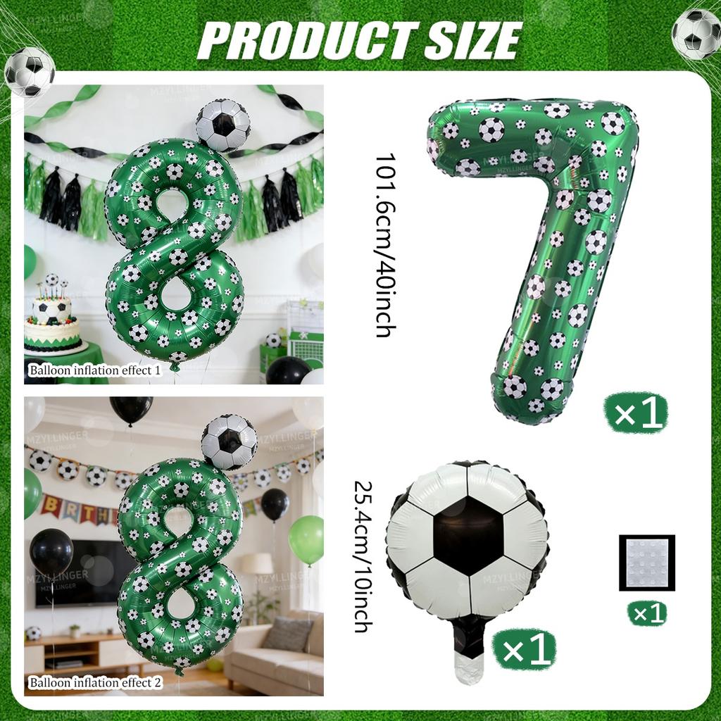 Football print number balloon set 0-9 mini football aluminum film balloons for birthday parties, anniversaries, event decoration