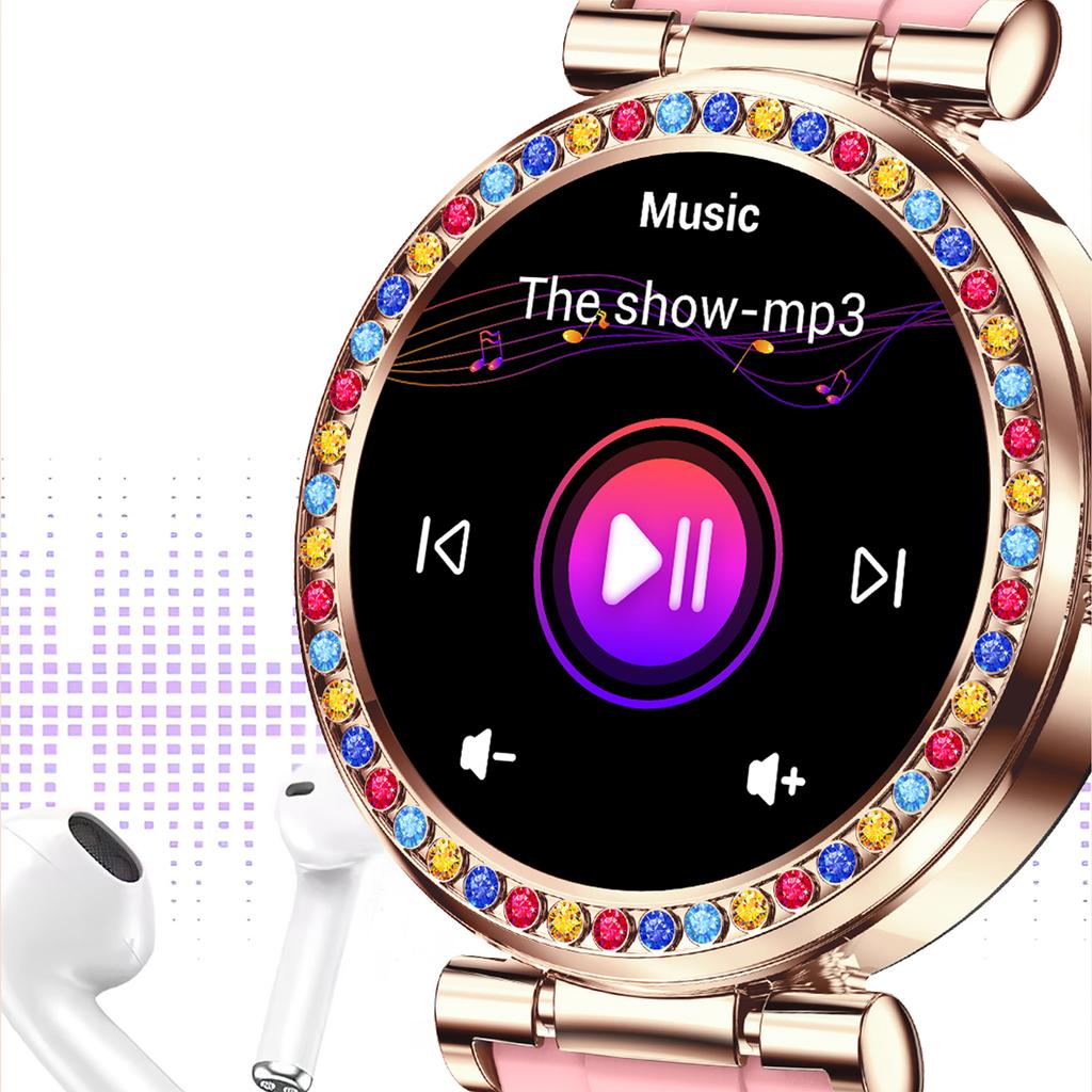 CF30 1.27-inch Silicone Strap Women Diamond Decor Smart Watch Health Monitoring Waterproof Smart Bracelet