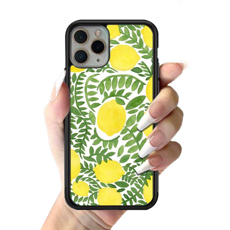 Summer green leaves fruit lemon Phone Case Silicone PC+TPU Case for iPhone 11 12 13 Pro Max 8 7 6 Plus X SE XR Hard Fundas