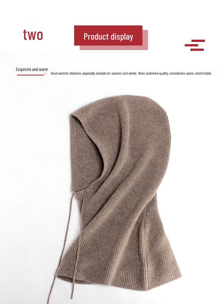 12-gauge Ribbed Cashmere Hooded Neck Warmer with Ear Protection - Unisex Thick Warm Hat