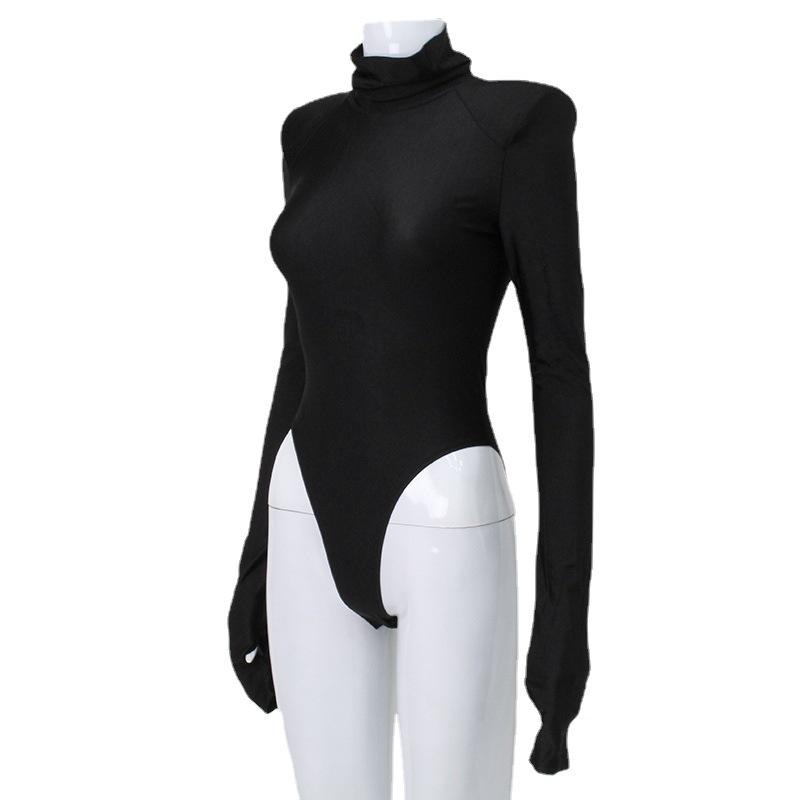 Fashion Turtleneck Long Sleeve Jumpsuit Tight Body High Elastic Sexy Women Bodysuit Solid Color Casual Playsuits Elegant Basic Simple Romper Clothing