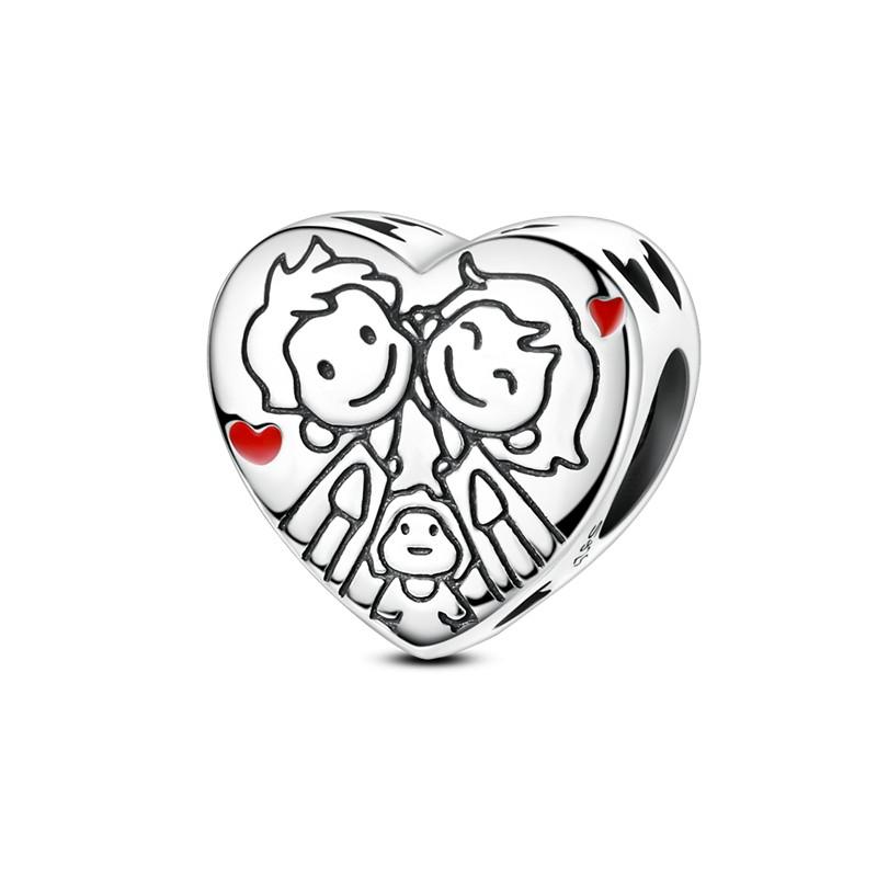 Heart Shape Copper Family Lover Affection Pendant Charm Beads Fit Original Fashion Bracelet Diy Jewelry For Women