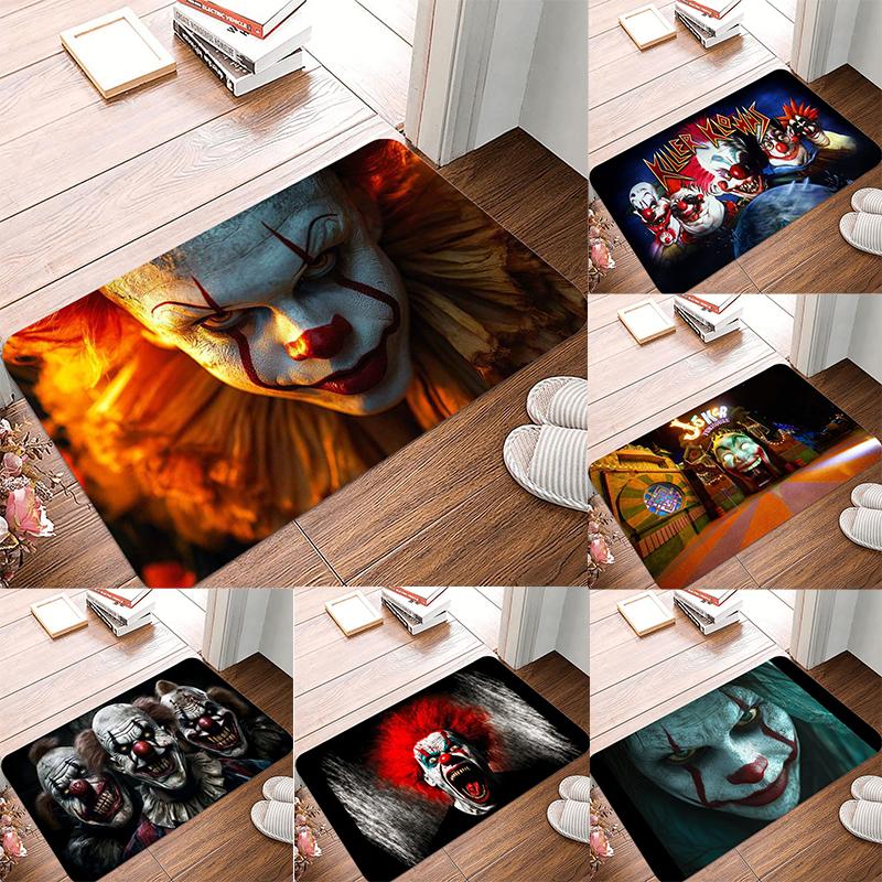 Horror Clown Pattern Door Mat Vivid Scary Clown Designs with Different Facial Expressions Non Slip Floor Mat for Home Decor