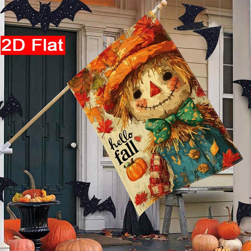 2D Flat, 2D Flat Hello Thanksgiving_ Autumn Scarecrow Garden Flag_2-28x40 Inch Outdoor Garden Flag Double-sided Home Decoration Courtyard Decoration O