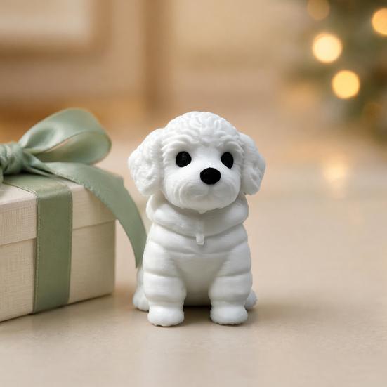 3D-gedruckte sitzende Hundefigur, Mini-Hundestatue in Weiß für Schreibtischdekoration, Modernes Tierform-Ornament für Zuhause, Büro, Bücherregal