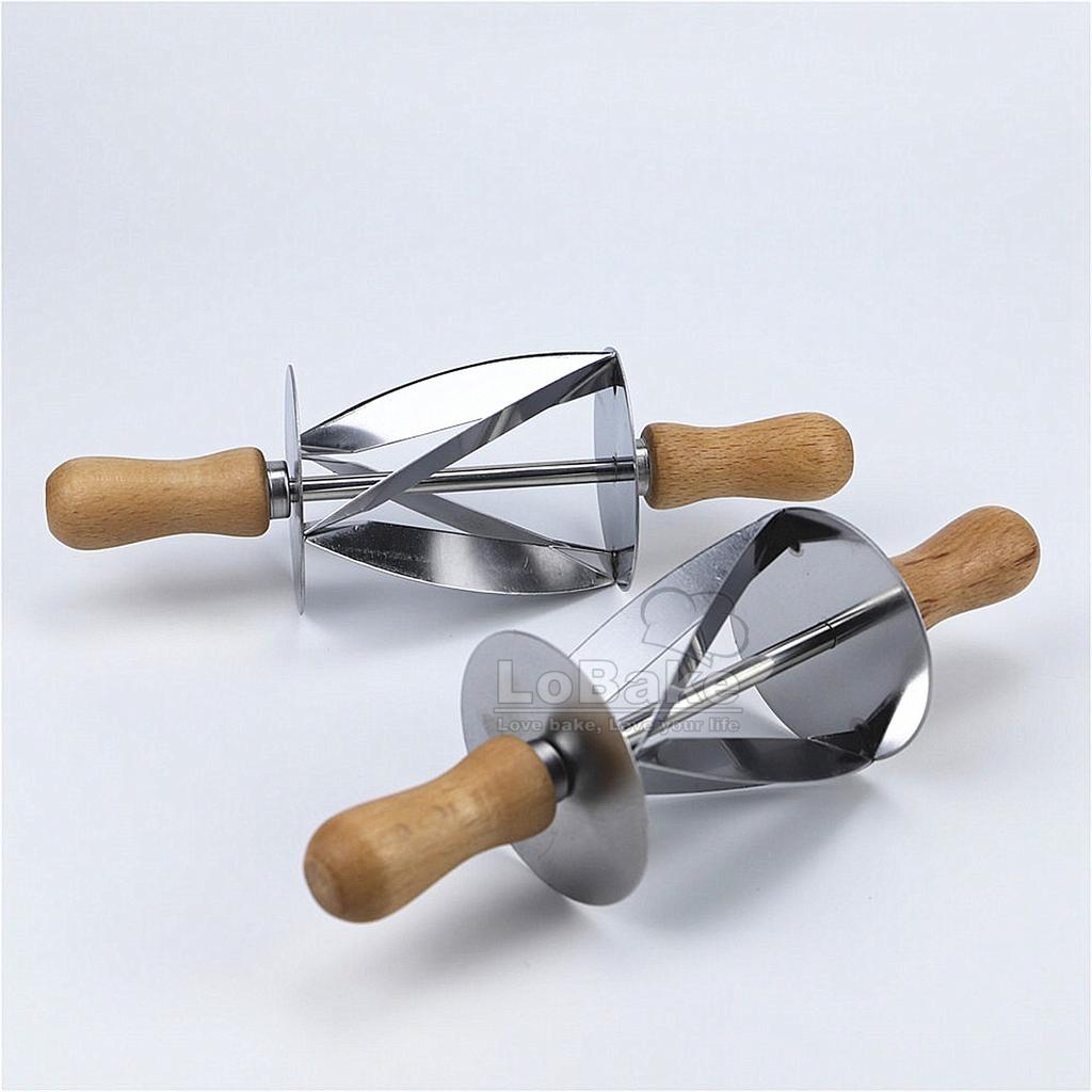 Edelstahl Croissant Maker Trigon Rollmesser Teigschneider Pizza mit Holz- und Kunststoffgriff DIY Backzubehör
