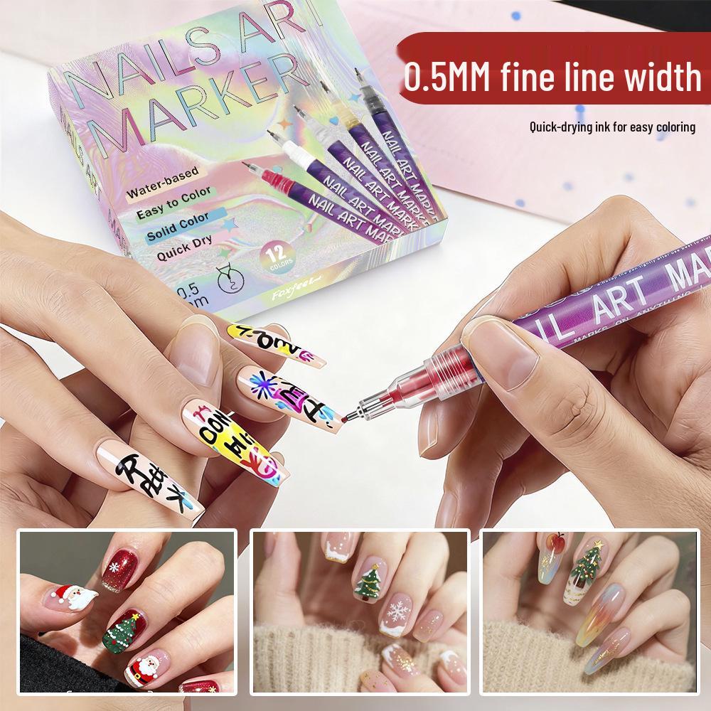 12-Color Acrylic Manicure Art Pen Set – Quick-Dry Graffiti & DIY Nail Liner