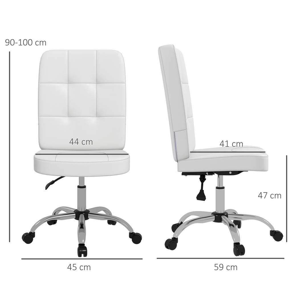 Armless Office Chair Swivel Desk Chair With Adjustable Height Synthetic Leather 45x59x90 100 Cm White
