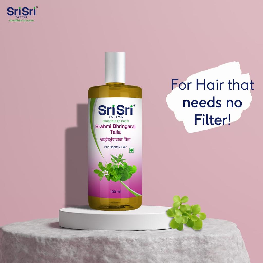 Sri Sri Tattva Brahmi Bhringaraj Hair Oil 100 Ml X Pack of 3 for Strong, Nourished, Dandruff-Free Hair Growth