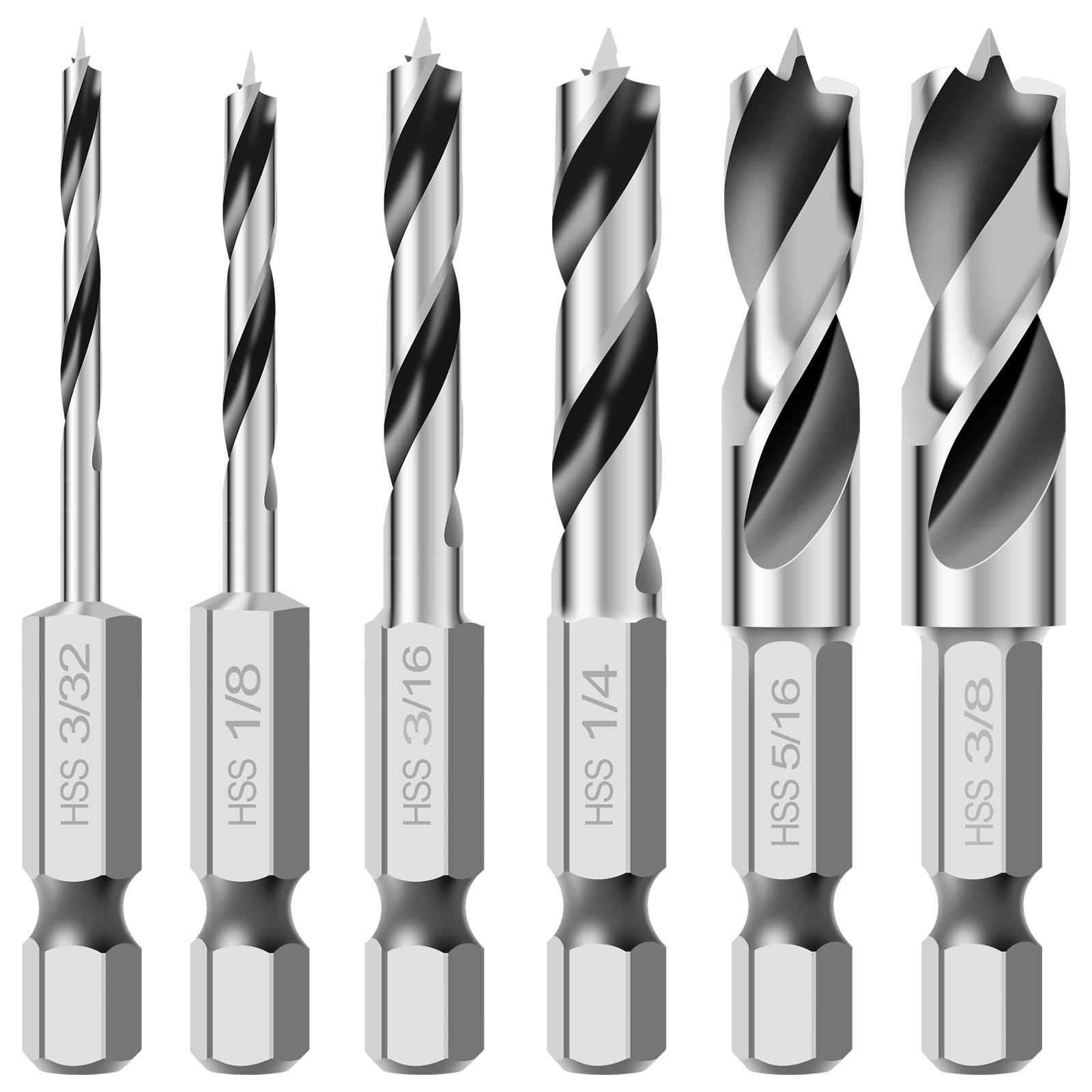 

Набір свердел з центрувальним вістрям 6 шт. Набір свердел по дереву зі швидкорізальної сталі з шестигранним хвостовиком 1/4 дюйма Набір гострих спіральних свердел Інструмент для деревообробки