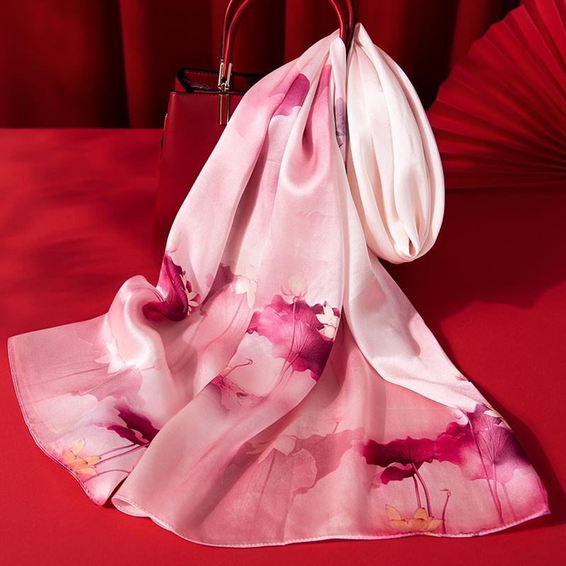Women Silk Scarf Long Head Scarves Luxury 100% Silk Shawls Wraps Floral Summer Hair Scarf Print Neckscarf Pure Real Silk Scarves