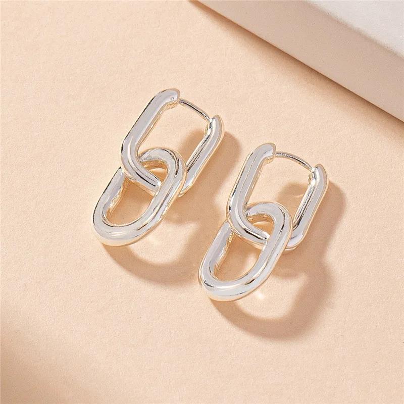Retro Double Loop Design Drop Earrings Gold Silver Color Geometric Round Earrings for Women Girls Punk Hip Hop Fashion Jewelry