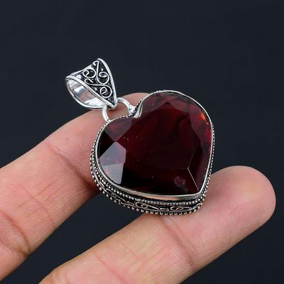 Garnet Gemstone Pendant Solid 925 Sterling Silver Pendant Jewelry Gift For Unisex LG-026
