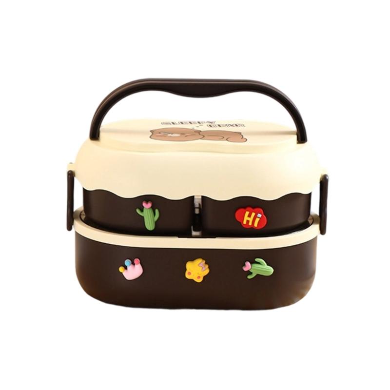 

Thermal Food Storage Container 1600ml Double Compartment Microwaveable Lunch Box For Children With Carrying Handle коричневый