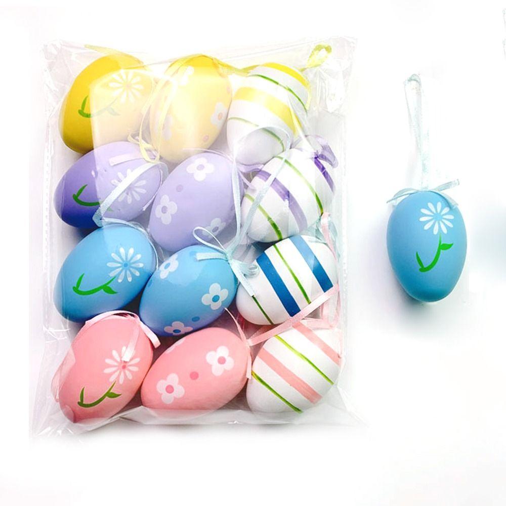 12Pcs/Set DIY Craft Easter Simulation Egg Cartoon Artificial Egg Pendant  Hanging Ornament