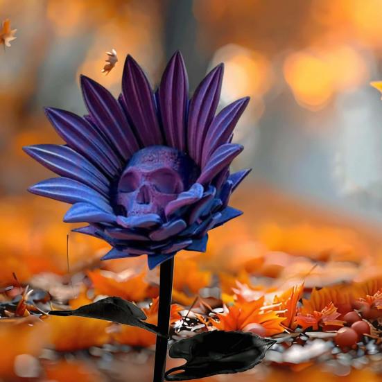 The Forbidden Sunflower Sculpture Gothic Skull Bloom Decor 3D Printed Macabre Art Halloween Ornament for Horror Home Party Decor