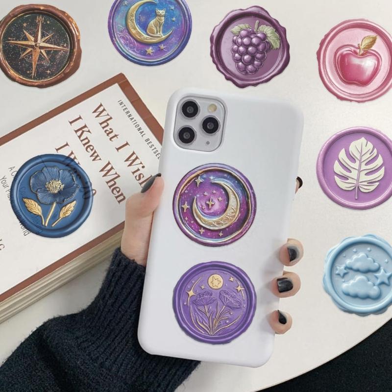 50pcs Reusable Waxes Seal Stickers for Tablets Decoration Colorful Pet Film Scratch Resistant Design