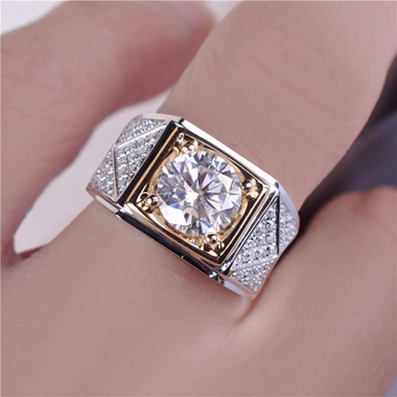 Gica Gema Tam Elmas Kalkan Üçgen Elmas Yüzük Kaplama Altın İki Renkli Zarif Üç Boyutlu İş Patronu Zirkon Yüzük