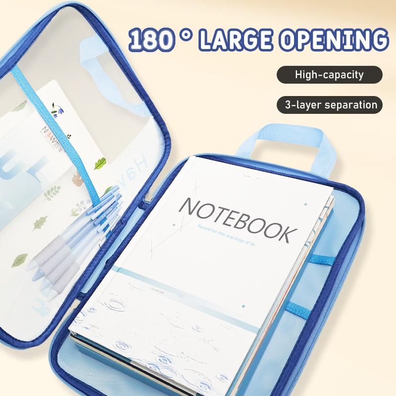 Gradient Mesh A4 File Folder, 4-layer Classified Storage, Portable with Handle, Ideal for Student and Office Use.