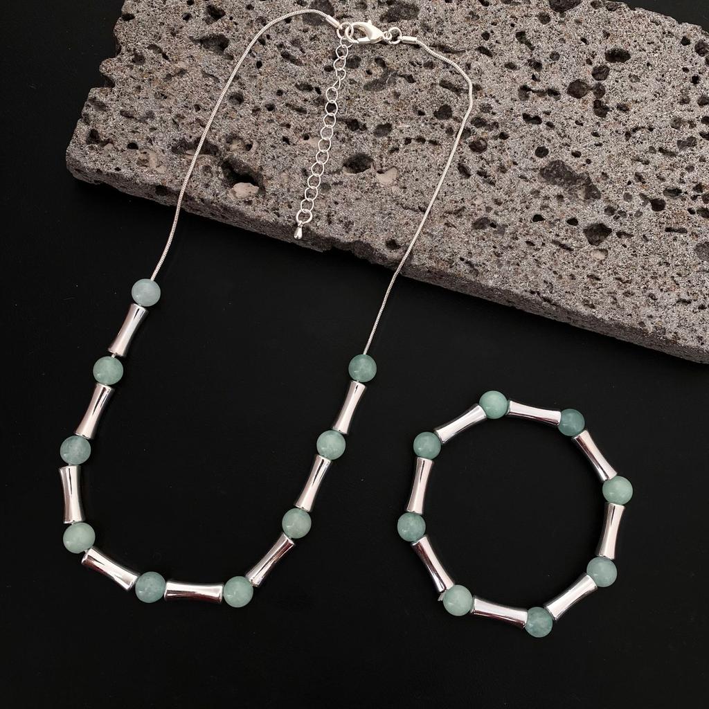 Natural Cut Crystal Bamboo Necklace Bracelet Set Fashion High-end Female Versatile Crystal Jewelry