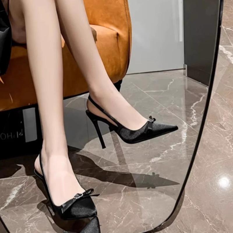 Women's Baotou Sandals Spring New Pointed Head Shallow Mouth Butterfly Knot Anti-slip Wear-resistant High Heels