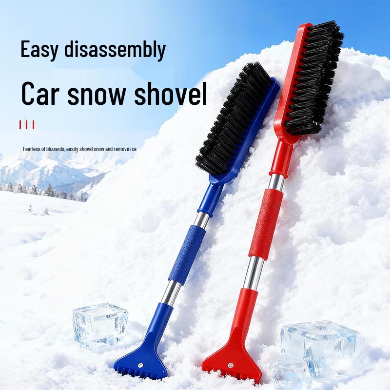 Multi-Functional Snow Removal Shovel: Snow Plow Brush, Car Shovel, Ice Scraper Upgraded Red