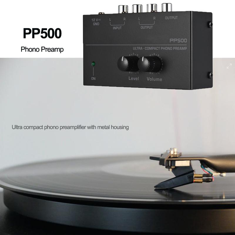 PP500 Ultra-Compact Phono Preamp with Treble Balance Volume Adjustment -Amp Turntable Preamplificador with EU US Plug